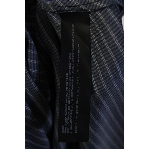 Theory Womens Navy Blue Silk Striped V-Neck Sleeveless Blouse Top Size P - Picture 5 of 6